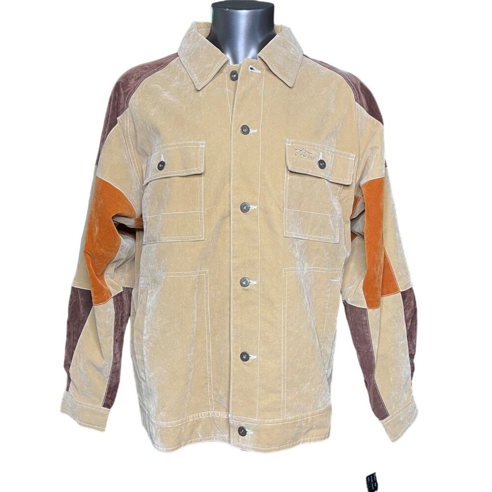 Mens Koman Suede Jacket Button Down Coat Color Blocked Size L New u